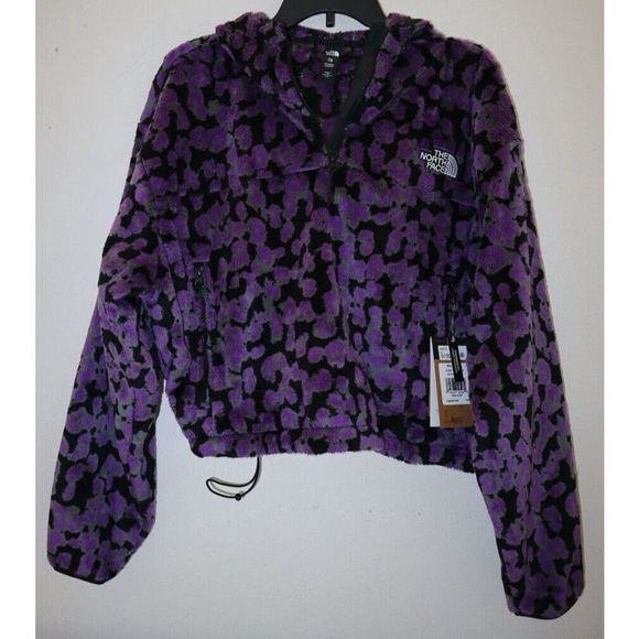 The North Face Women's Sz XL Purple Leopard Print Osito 1/4 Zip Hoodie $119 - Picture 1 of 14